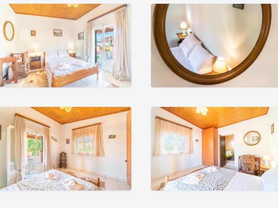 un collage de cuatro fotos de una habitación en Spiros Corfu Apartment, en Kanálion