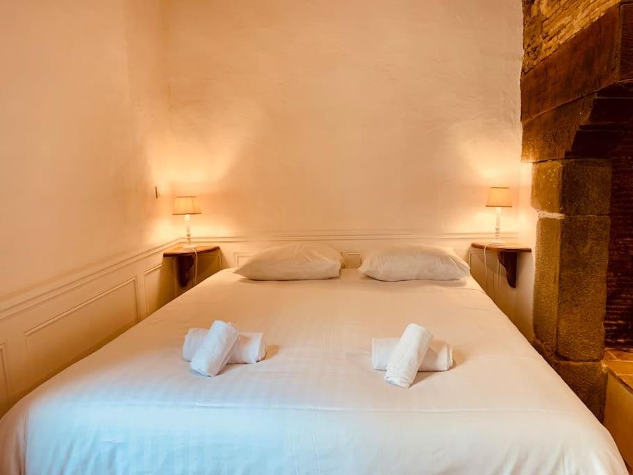 a bedroom with a white bed with two pillows at Le Pandora, Charmant Studio - Hypercentre in Rennes