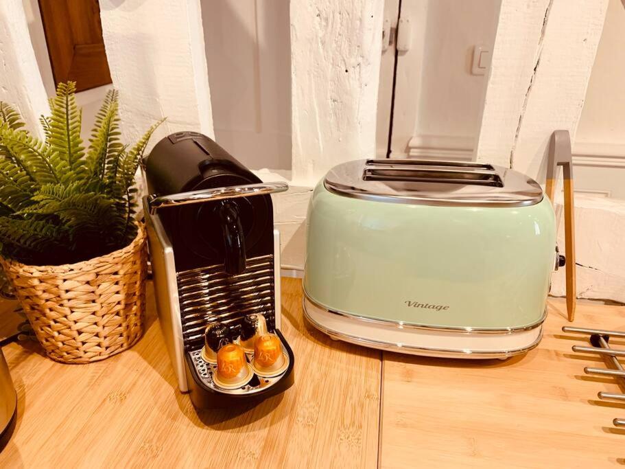 a toaster sitting on a counter next to a plant at Le Pandora, Charmant Studio - Hypercentre in Rennes