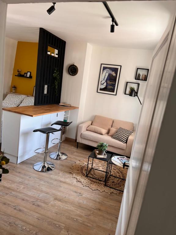 een woonkamer met een bank en een tafel bij Le Jean Bart - Lille in Lille