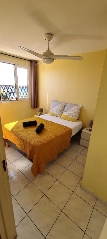 a bedroom with a bed and a window at Le concorde T2 au cœur du Grand Carré hypercentre proche CHU in Saint-Denis