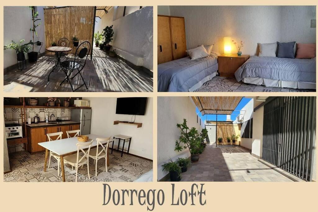 un collage de cuatro fotos de un dormitorio y una sala de estar en Dorrego Loft en Barraquero