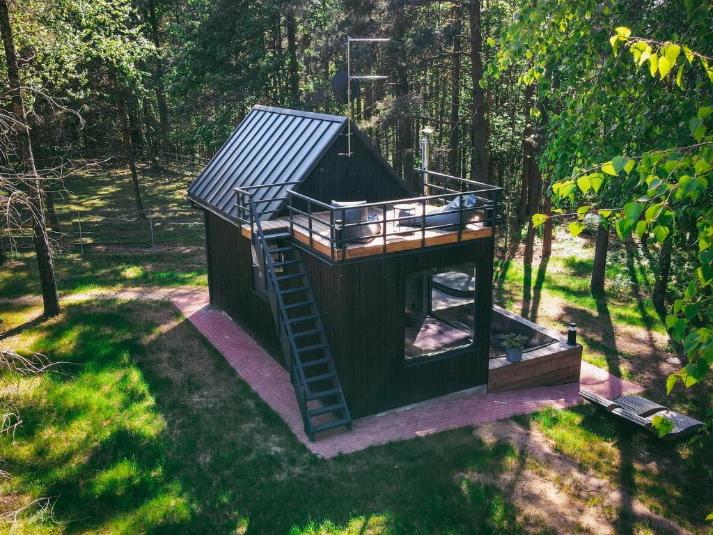 a tree house in the middle of a forest at BRENDIS -'Virš Ąžuolų' - Forest SPA - FREE jacuzzi in Paplatelė