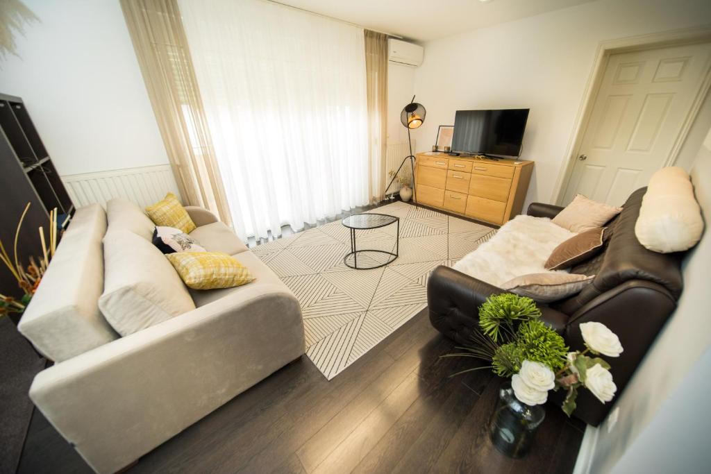 Televízia a/alebo spoločenská miestnosť v ubytovaní Vila Ava
