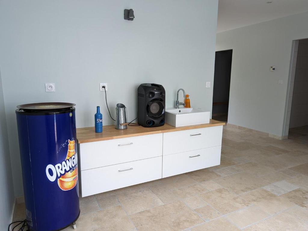 Kuchyň nebo kuchyňský kout v ubytování Gîte rénové avec piscine chauffée, sauna, fitness et jardin à Salles-de-Barbezieux - FR-1-653-218
