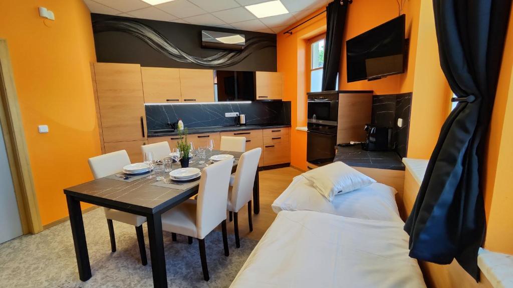 Kuchyň nebo kuchyňský kout v ubytování Apartmány Dačice