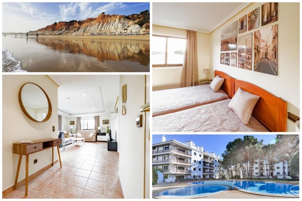 a collage of photos of a hotel room at Pine Sun Park Т1 apartment Falesia beach in Olhos de Água