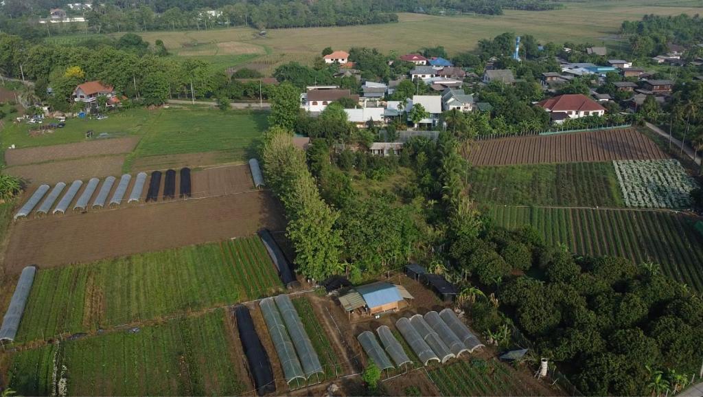 an overhead view of a village with a farm and a house at Tawang Home in Chiang Mai