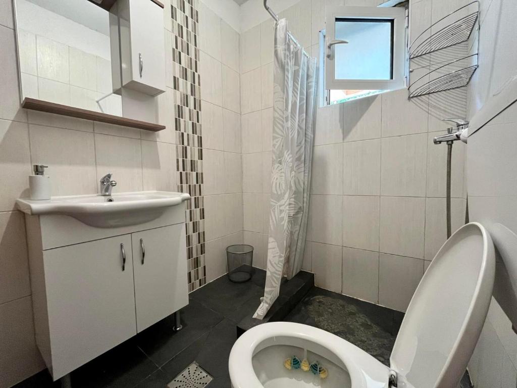a bathroom with a toilet and a sink at Sobe Baosici Marina in Herceg-Novi
