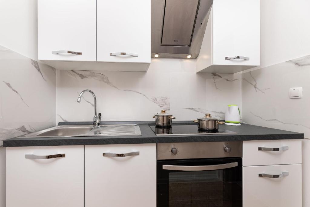 Kuchyň nebo kuchyňský kout v ubytování Apartments Vugrin