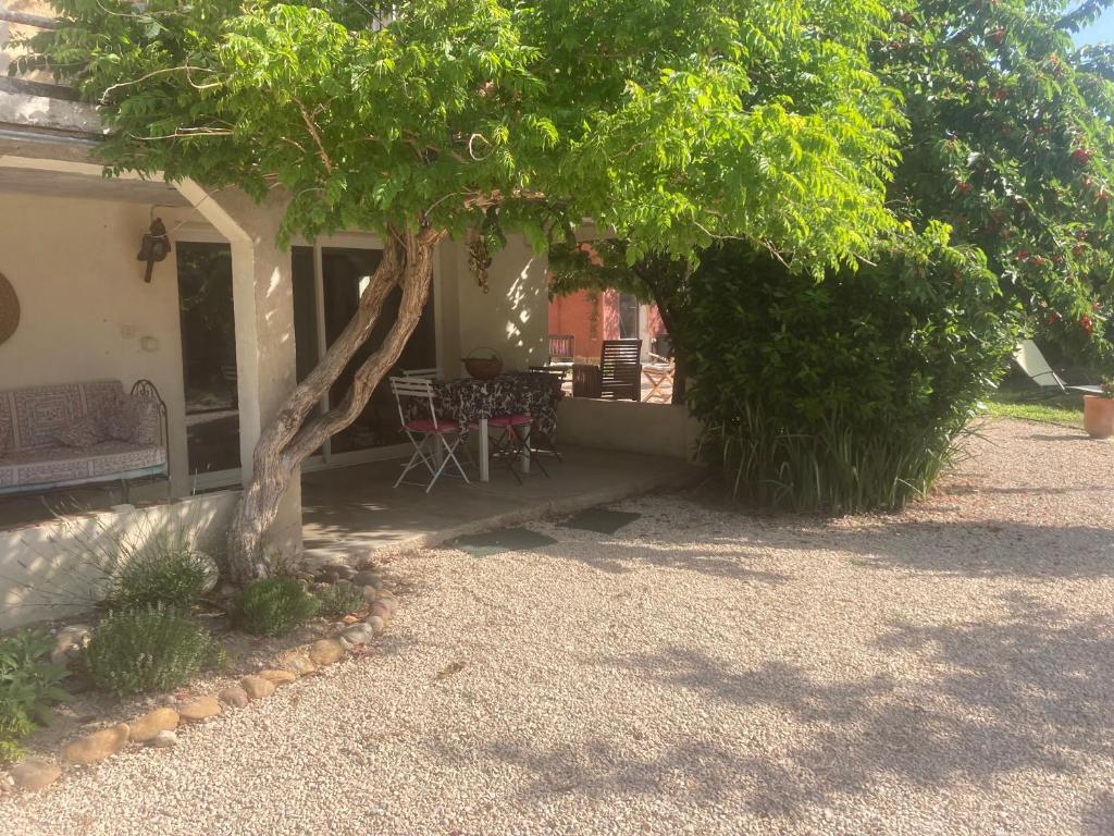 a house with a table and chairs under a tree at Chez Zabou in Carpentras