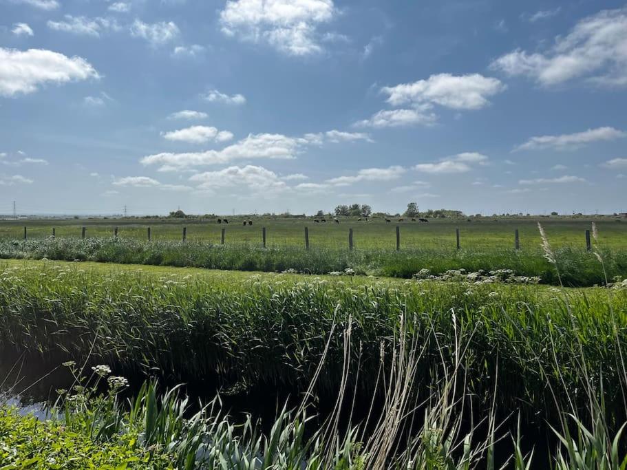 a field of grass with a fence in the background at Whitstable, CW18, 2 bed park home, Alberta Holiday Park in Seasalter