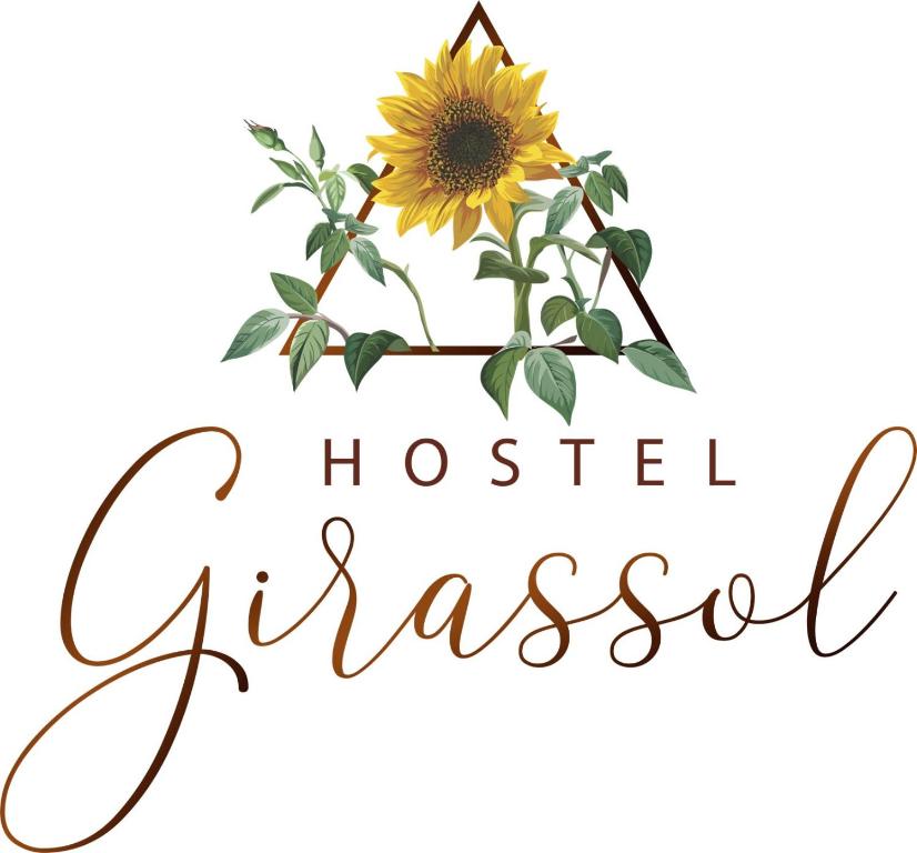 a vector illustration of a sunflower with the words hostel angeloster at HOSTEL GIRASSOL in Ponte Alta do Norte