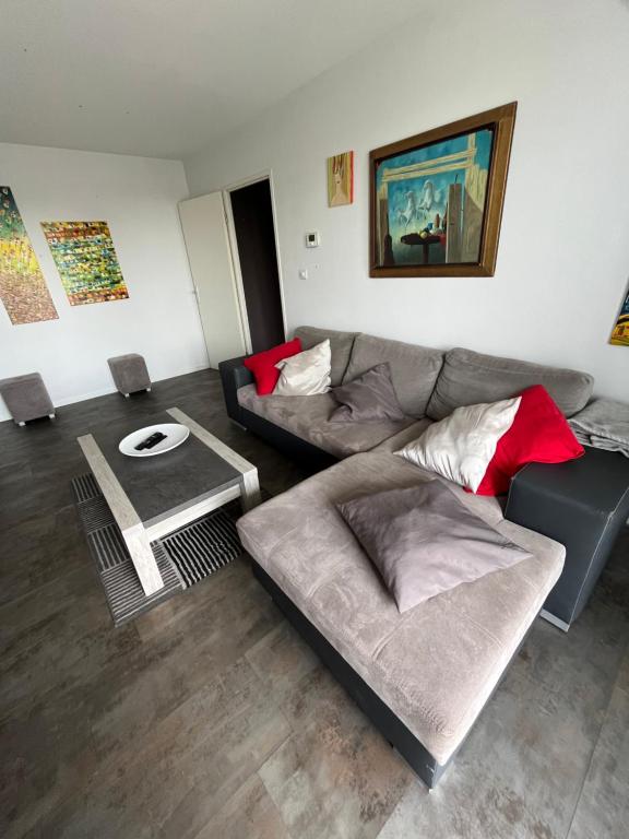 ein Wohnzimmer mit einem Sofa und einem Tisch in der Unterkunft T2 St Martin du Touch / Airbus in Toulouse