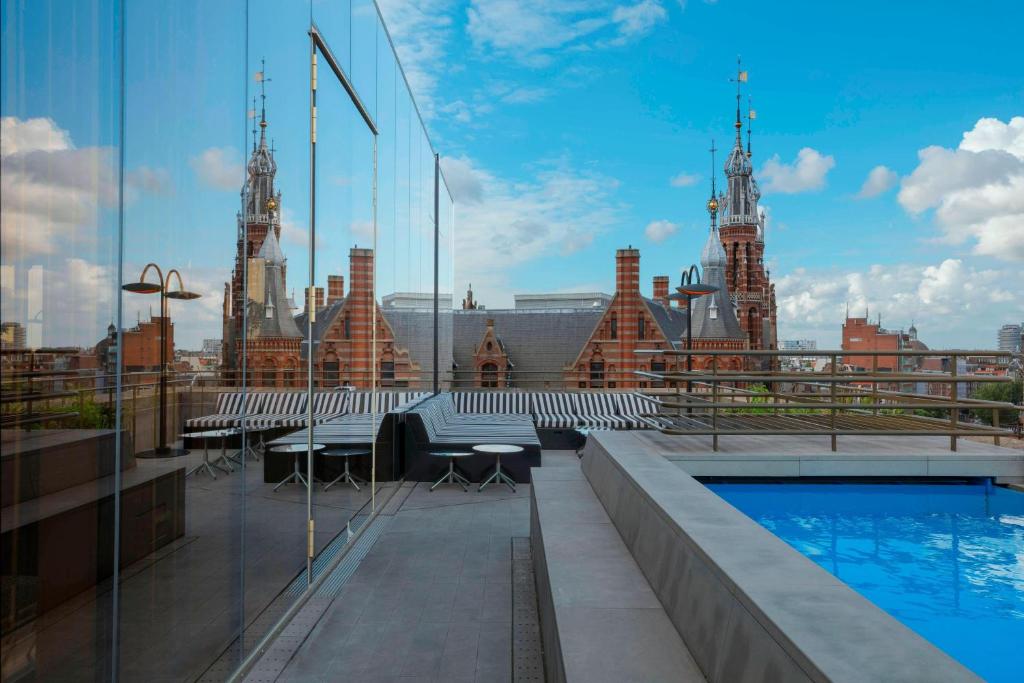 a view of the city from the roof of a building at W Amsterdam in Amsterdam