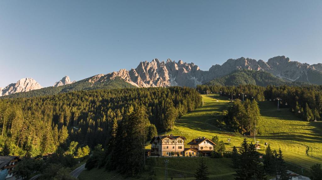 サン・カンディドにあるHotel Villa Waldheimの山を背景にした丘の上の家