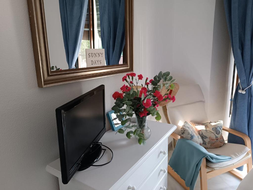 Televízia a/alebo spoločenská miestnosť v ubytovaní Apartamento “El Burladero”