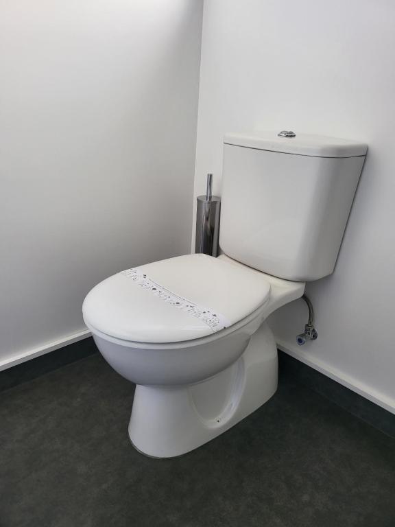 a white toilet in a white walled bathroom at ASURE Destiny on Fitzherbert Motel in Palmerston North