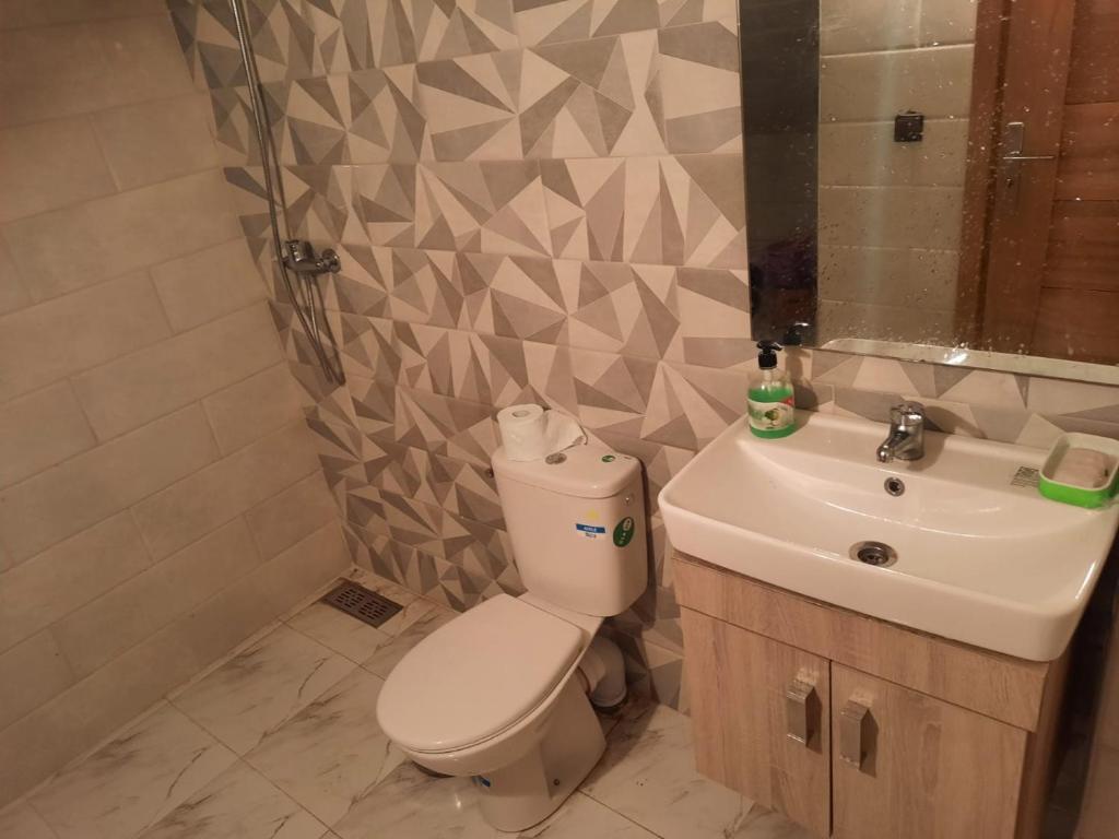 een badkamer met een toilet en een wastafel bij BOUZNIKA in Bouznika