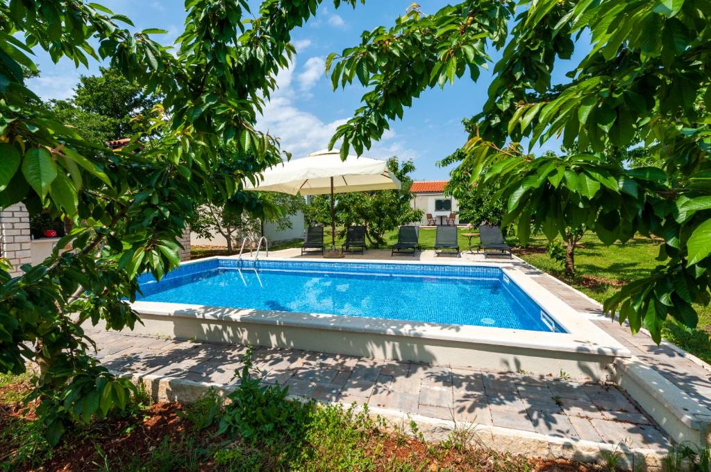 een zwembad in een tuin met bomen bij STANZIA Santa Brigida in Rovinj