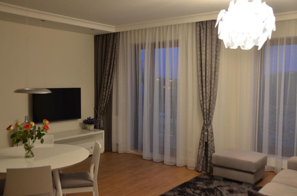 Televízia a/alebo spoločenská miestnosť v ubytovaní Apartamenty Adalbert