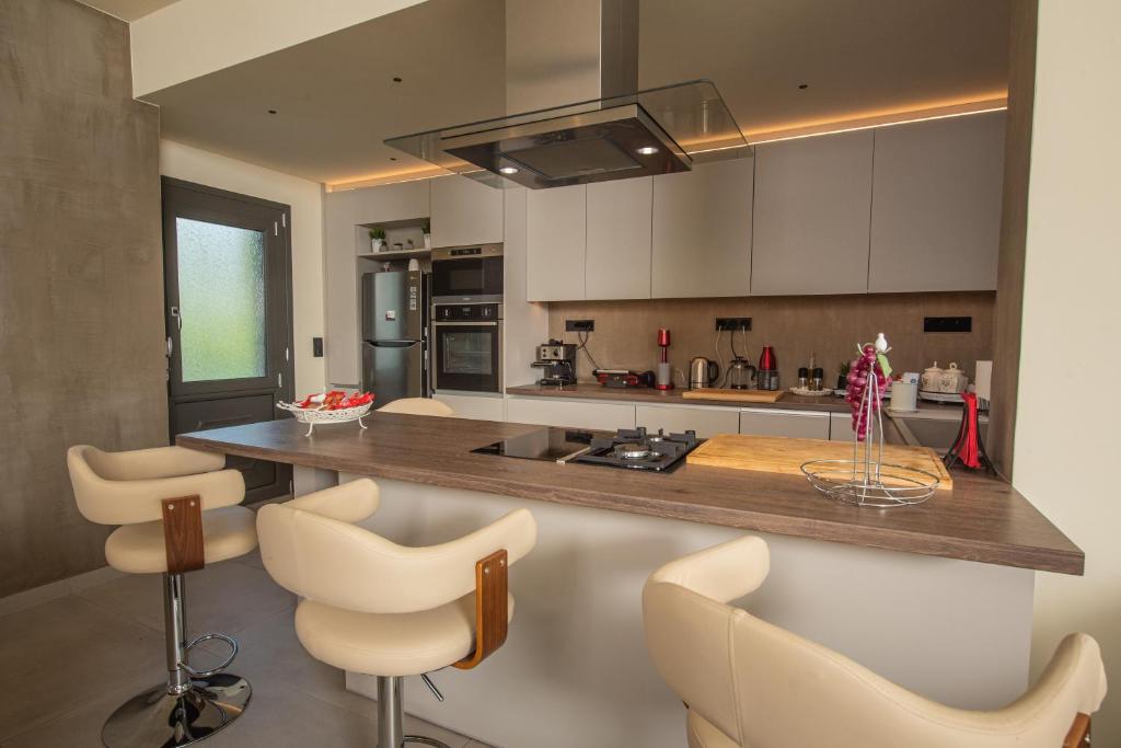 Kuchyň nebo kuchyňský kout v ubytování Aerinos private villa