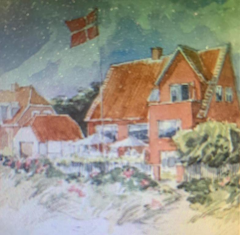 ein Gemälde eines Hauses mit in der Unterkunft Sønderstrand Bed & Breakfast Skagen in Skagen