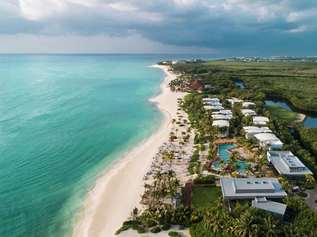 an aerial view of the beach and the ocean at Andaz Mayakoba - a concept by Hyatt in Playa del Carmen