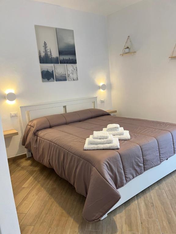 - une chambre avec un grand lit et des serviettes dans l'établissement Ù BBI PÓ, à Casal Sottano