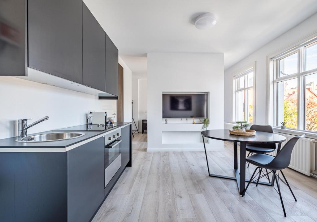 Kuchyň nebo kuchyňský kout v ubytování Ingolfsstræti Apartments by Heimaleiga