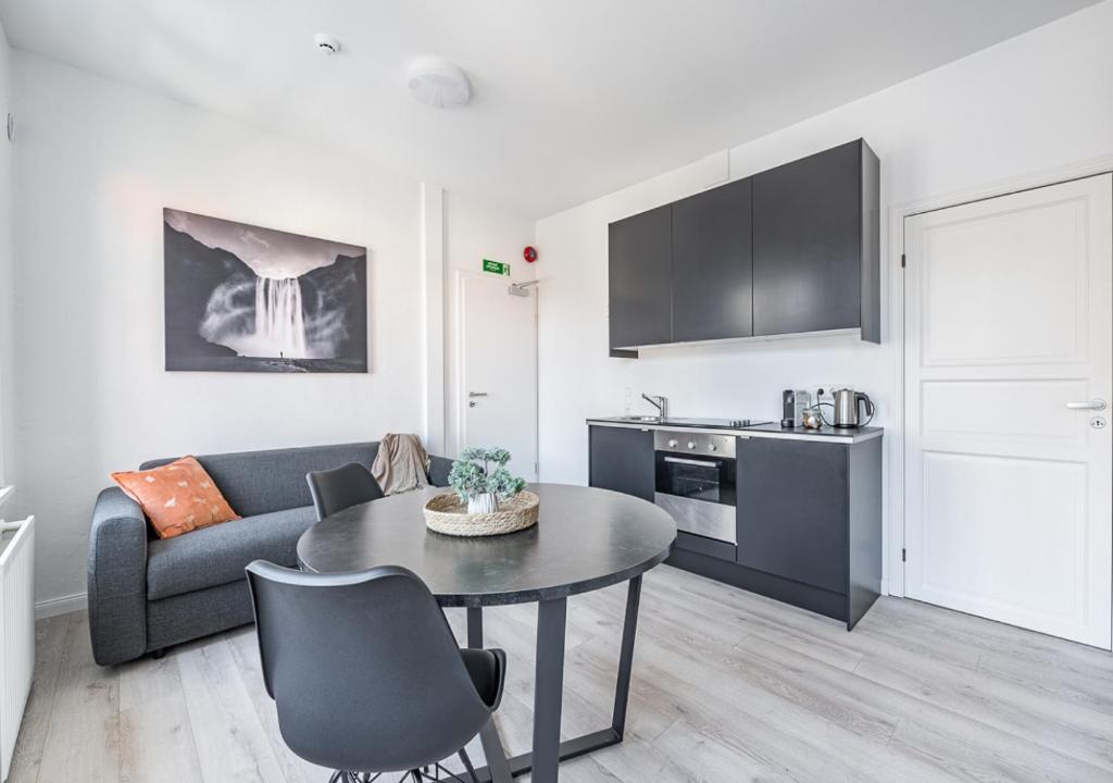 Kuchyň nebo kuchyňský kout v ubytování Ingolfsstræti Apartments by Heimaleiga