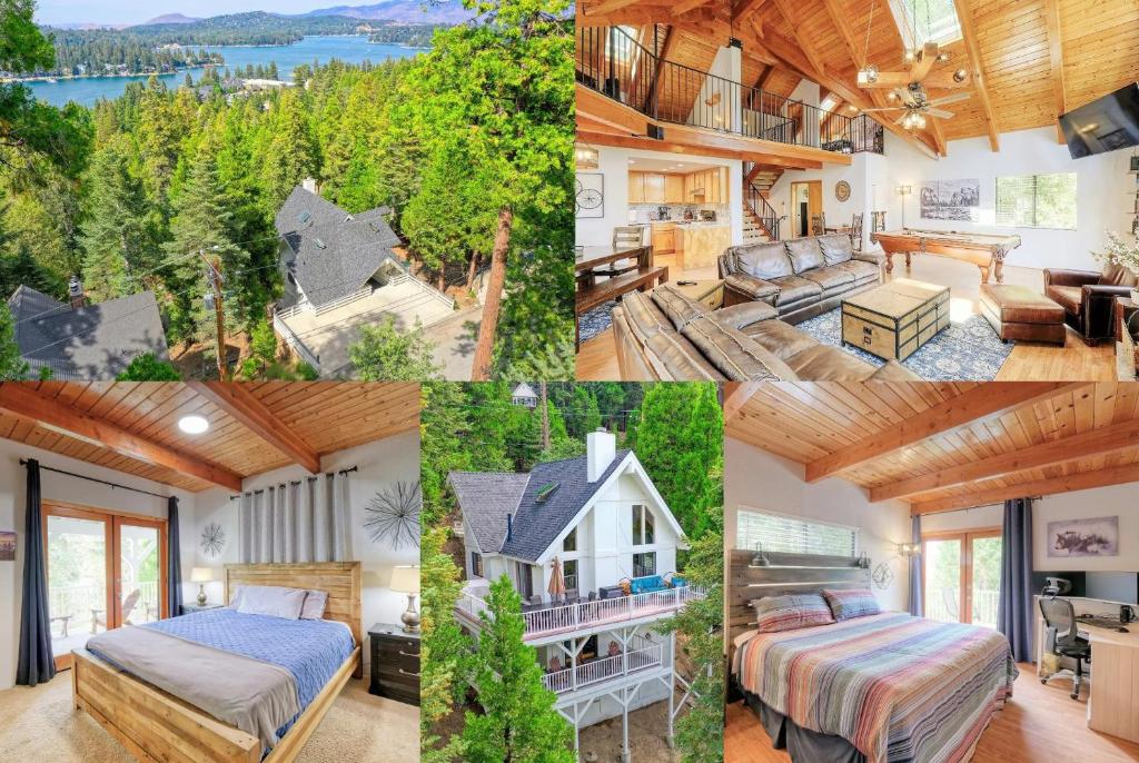 un collage de fotos de una casa en Love It Up Here! at Lake Arrowhead Lakeview 5 bedrooms 2 lofts 4 decks, en Lake Arrowhead