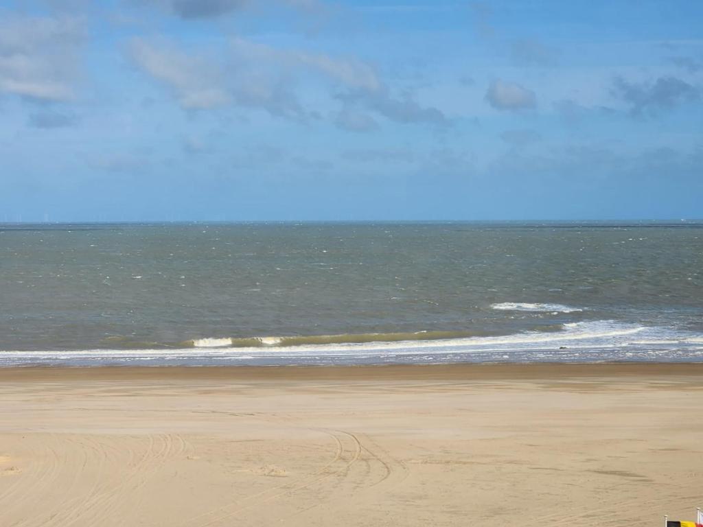 una spiaggia sabbiosa con l'oceano sullo sfondo di Appart Noah SeaFront a Knokke-Heist