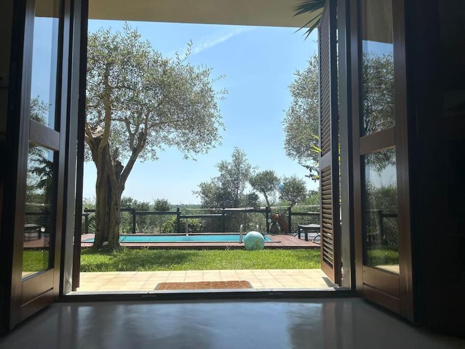 una puerta abierta con vistas a un patio en Villa Villacolle en Massarosa