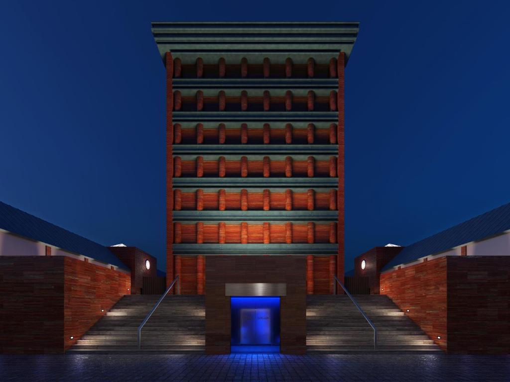 a view of a building at night at Hotel Il Palazzo in Fukuoka