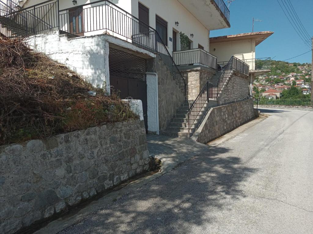 a house with a gate and stairs on a street at Tzoumerka Panorama in Pramanta