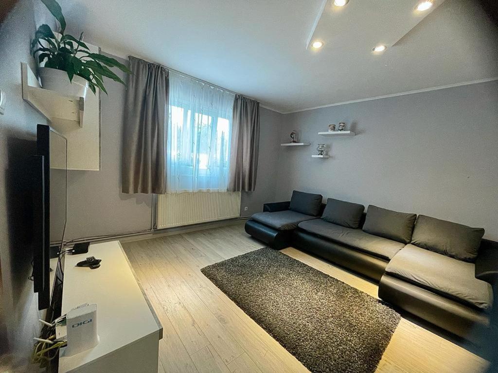 a living room with a couch and a tv at Casa Teresa in Cluj-Napoca