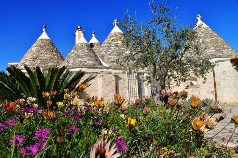 A garden outside Trullo Antico with exclusive swimming pool