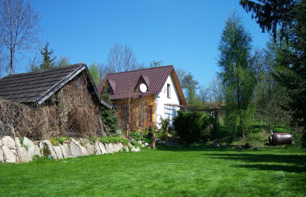 a house in a yard with a green lawn at Agroturystyka Kalina Wielka in Kalina Wielka