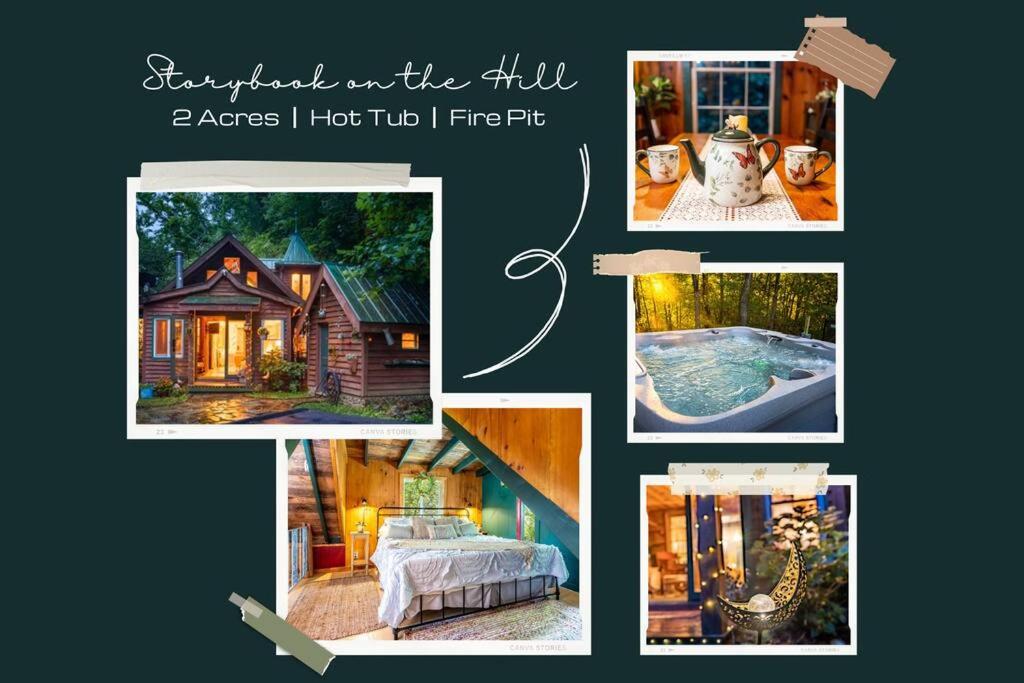 un collage de fotos de una casa con piscina en Romantic Gem, 2 Acres, Hot Tub, Free Pet, King Bed, en Pigeon Forge