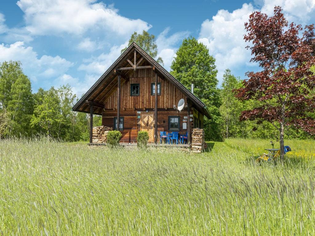 a log cabin in the middle of a field at Berghütte Schwarzenberg, Urlaub in mitten der Natur in Schwarzenberg am Bohmerwald