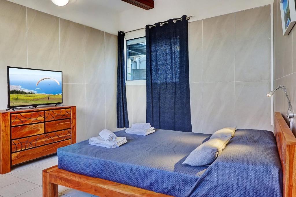 Postel nebo postele na pokoji v ubytování Vaste chambre vue mer montagne Ti Kaz Miyou 3