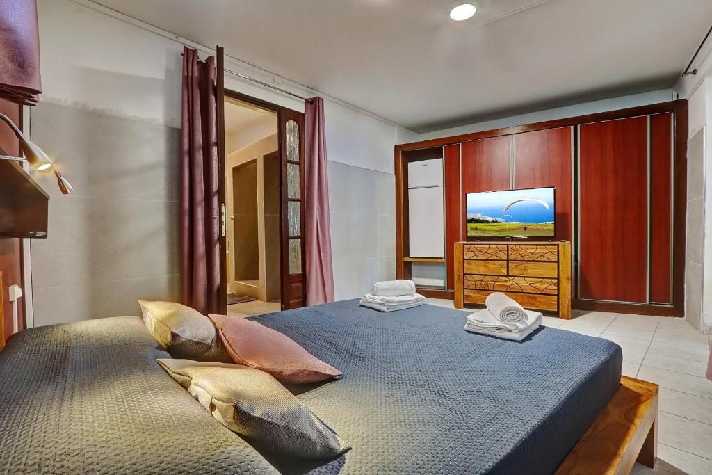 Postel nebo postele na pokoji v ubytování Vaste chambre vue mer montagne Ti Kaz Miyou 3