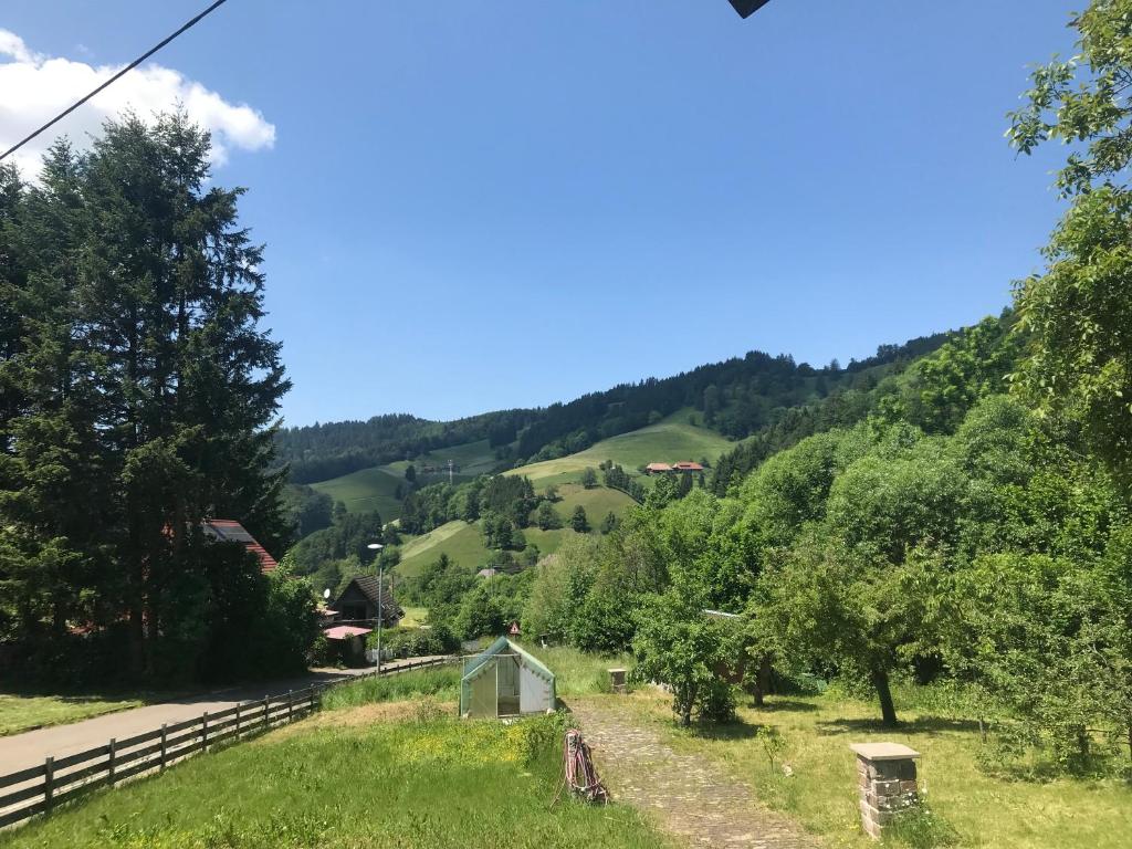 vistas a un valle con árboles y una carretera en Schwarzwaldstüble 