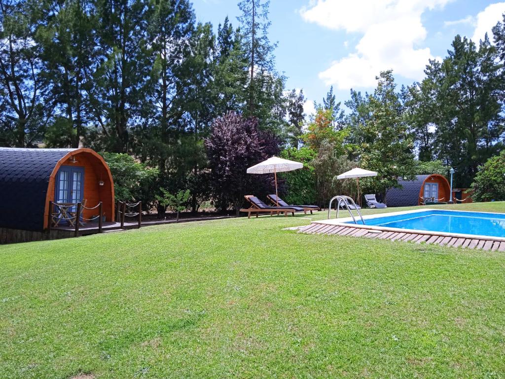 un patio con piscina y una casa en Alfaro'95, en Azambuja