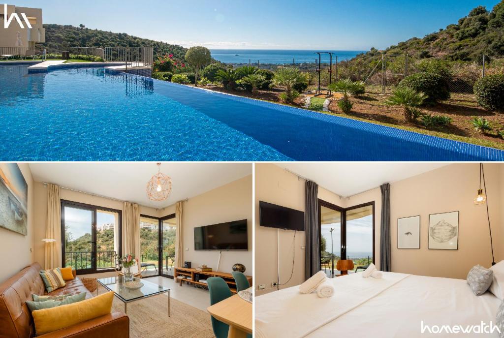 Villa mit Pool und Hotelzimmer in der Unterkunft Moderno apartamento vacacional con increbles vistas al mar con spa y gimnasio in Marbella