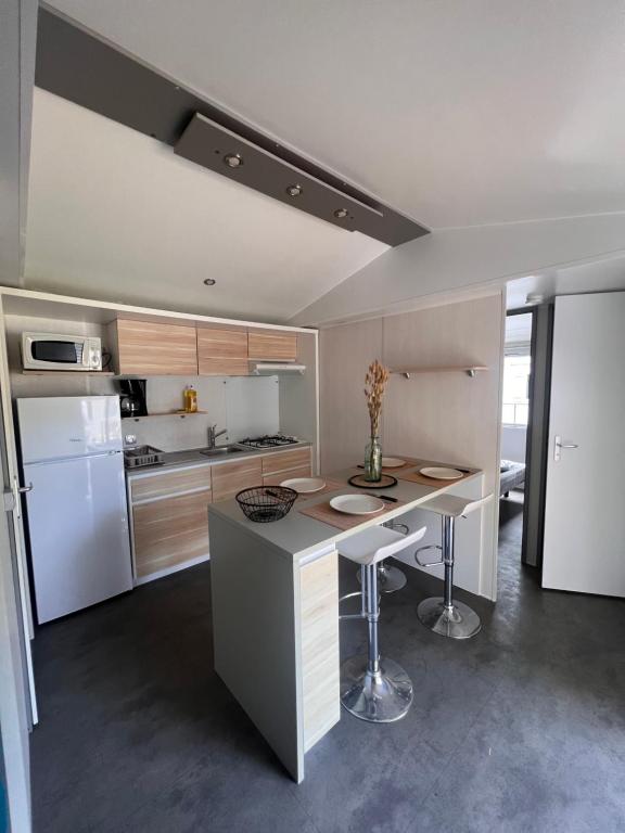 Kuchyňa alebo kuchynka v ubytovaní Mobil Home du Lac - Camping 4 Étoiles