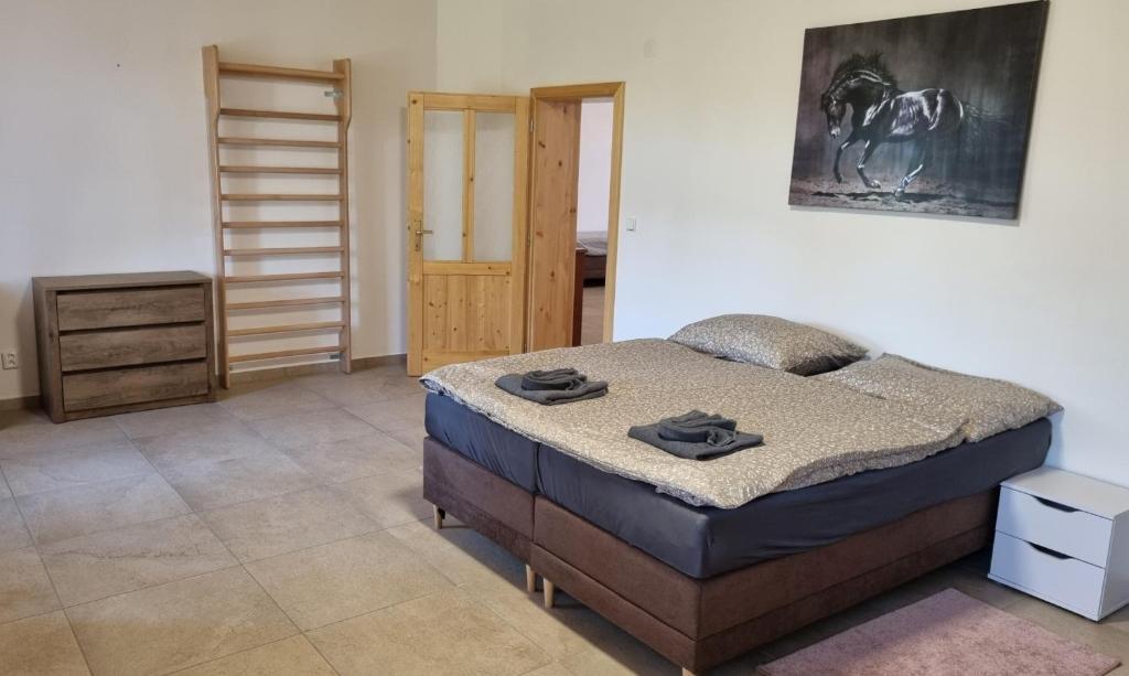 Postel nebo postele na pokoji v ubytování Apartmán na statku 7