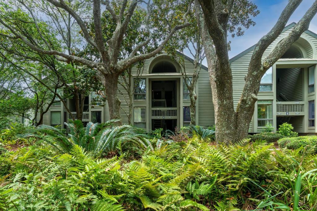 ein grünes Haus mit Bäumen und Pflanzen in der Unterkunft 1341 Pelican Watch Villa in Seabrook Island