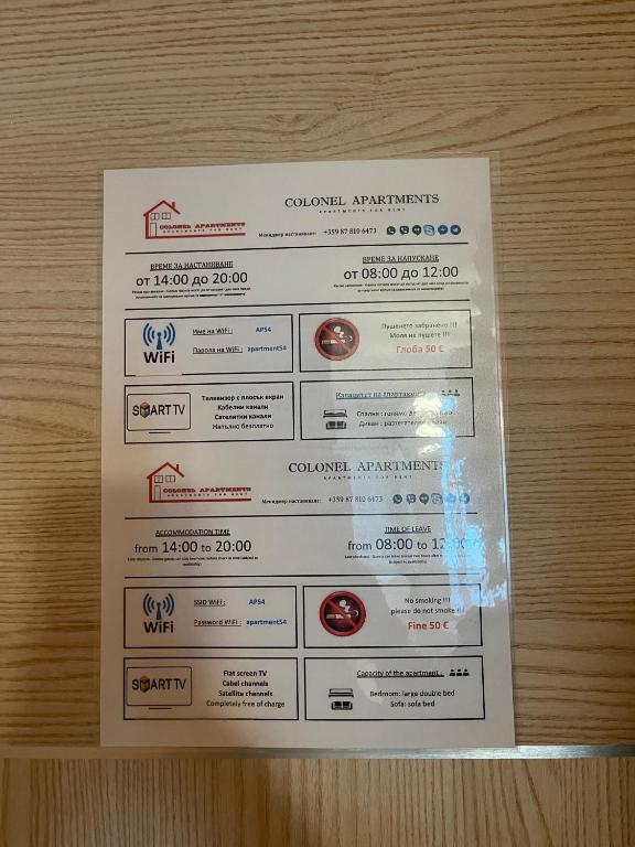 Certifikát, hodnocení, plakát nebo jiný dokument vystavený v ubytování Colonel apartment 954